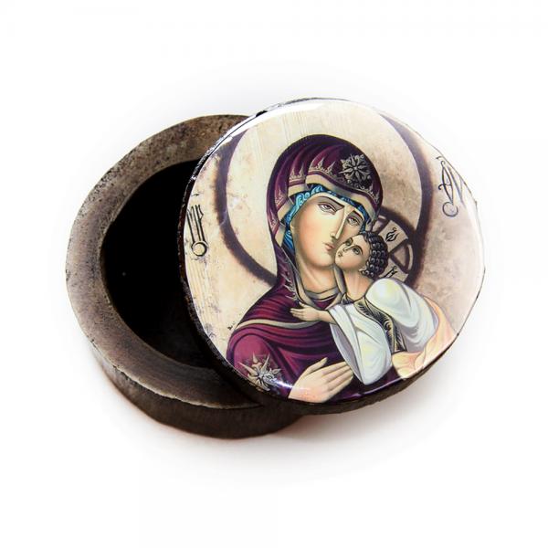 圣母抱耶稣——泰国柚木水晶圣物盒（中号）