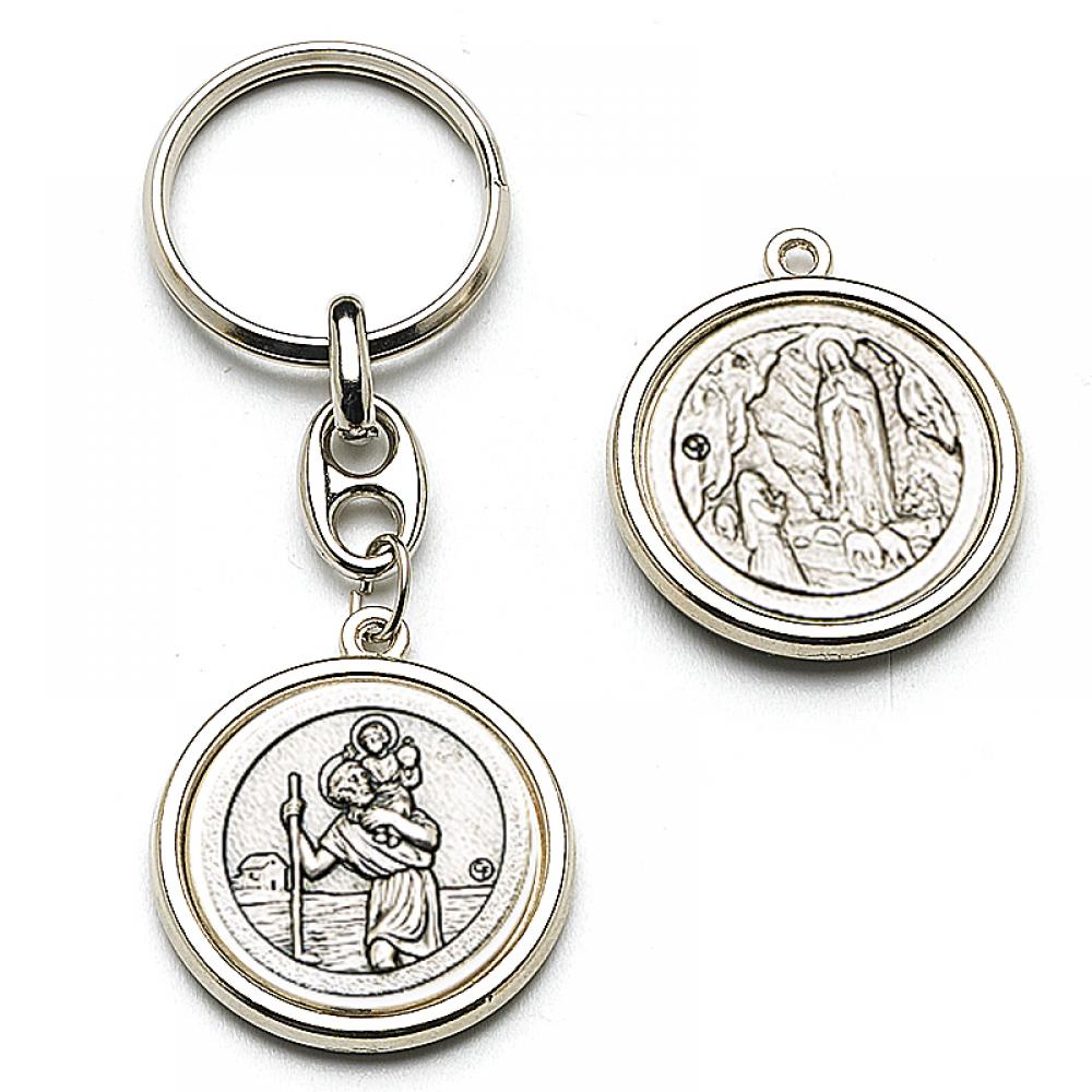 克里斯托弗和露德圣母银色钥匙链