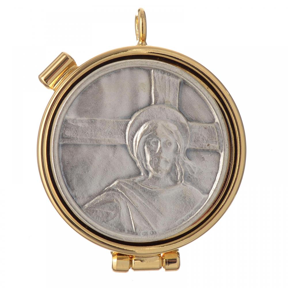 耶稣背架铜镀金圣体盒4cm