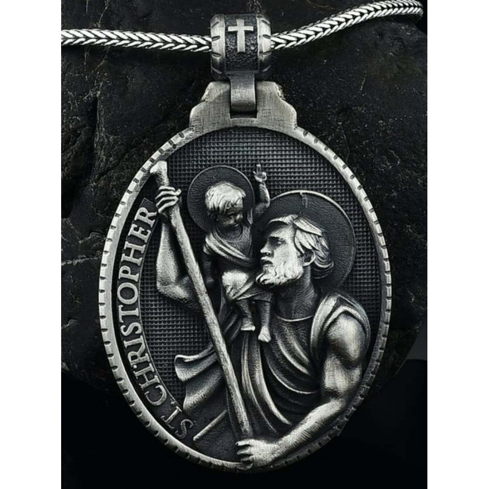 圣克里斯托弗高浮雕3cm925银大圣牌（不含链）