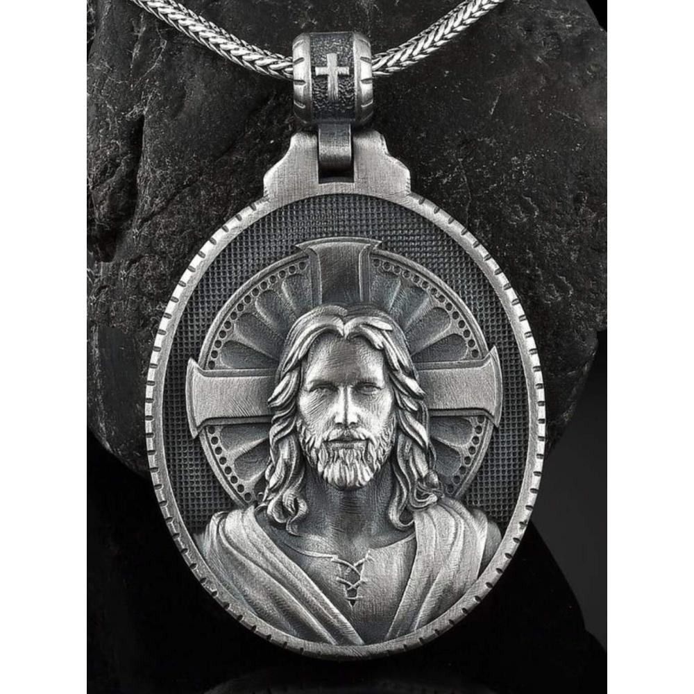 耶稣君王高浮雕3cm925银大圣牌（不含链）