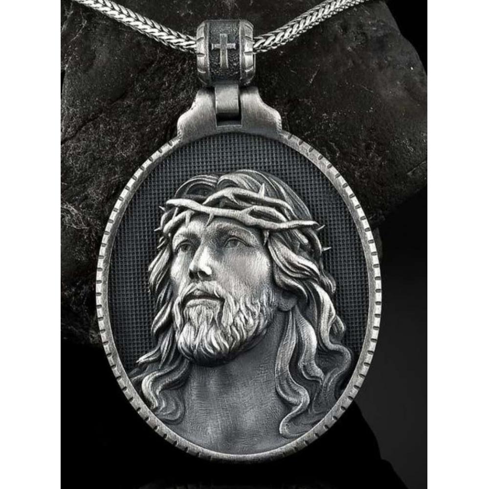 耶稣苦像高浮雕3cm925银大圣牌（不含链）