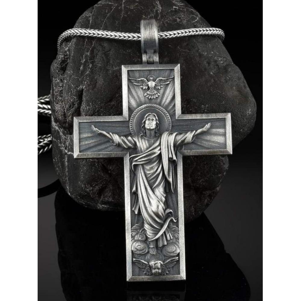 耶稣复活十字架高浮雕3cm925银大圣牌（不含链）