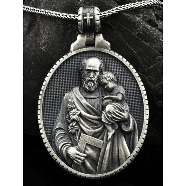 大圣若瑟和小耶稣高浮雕3cm925银大圣牌