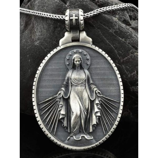 显灵圣母高浮雕3cm925银大圣牌（不含链）