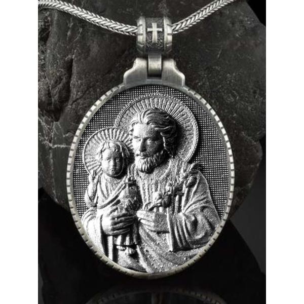 大圣若瑟和小耶稣高浮雕3cm925银大圣牌（不含链）