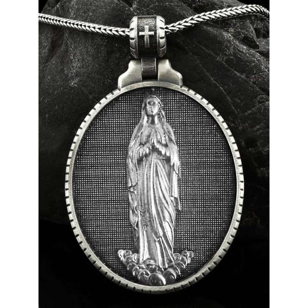 露德圣母高浮雕3cm925银大圣牌（不含链）
