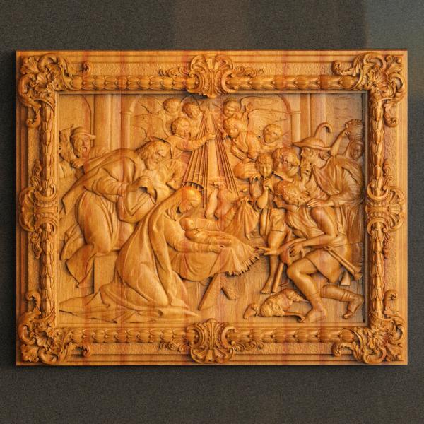 榉木浮雕耶稣诞生边框款20*30cm