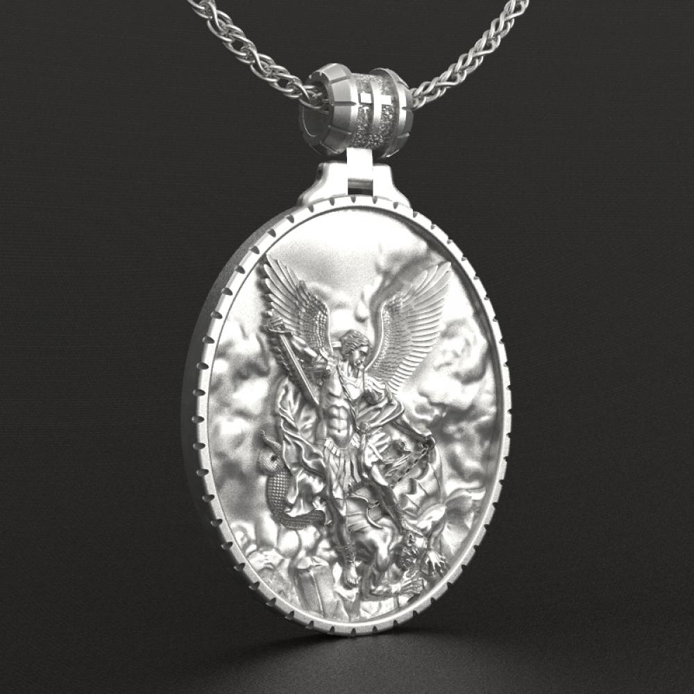 圣弥额尔高浮雕3cm925银大圣牌（不含链）