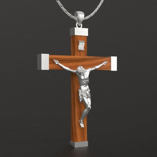 7cm银镶木十字架挂坠（不含链）