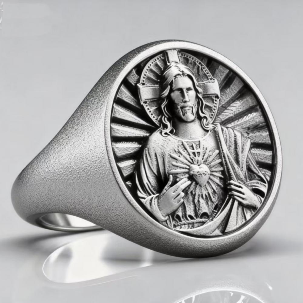 耶稣圣心925银复古戒指19.6g