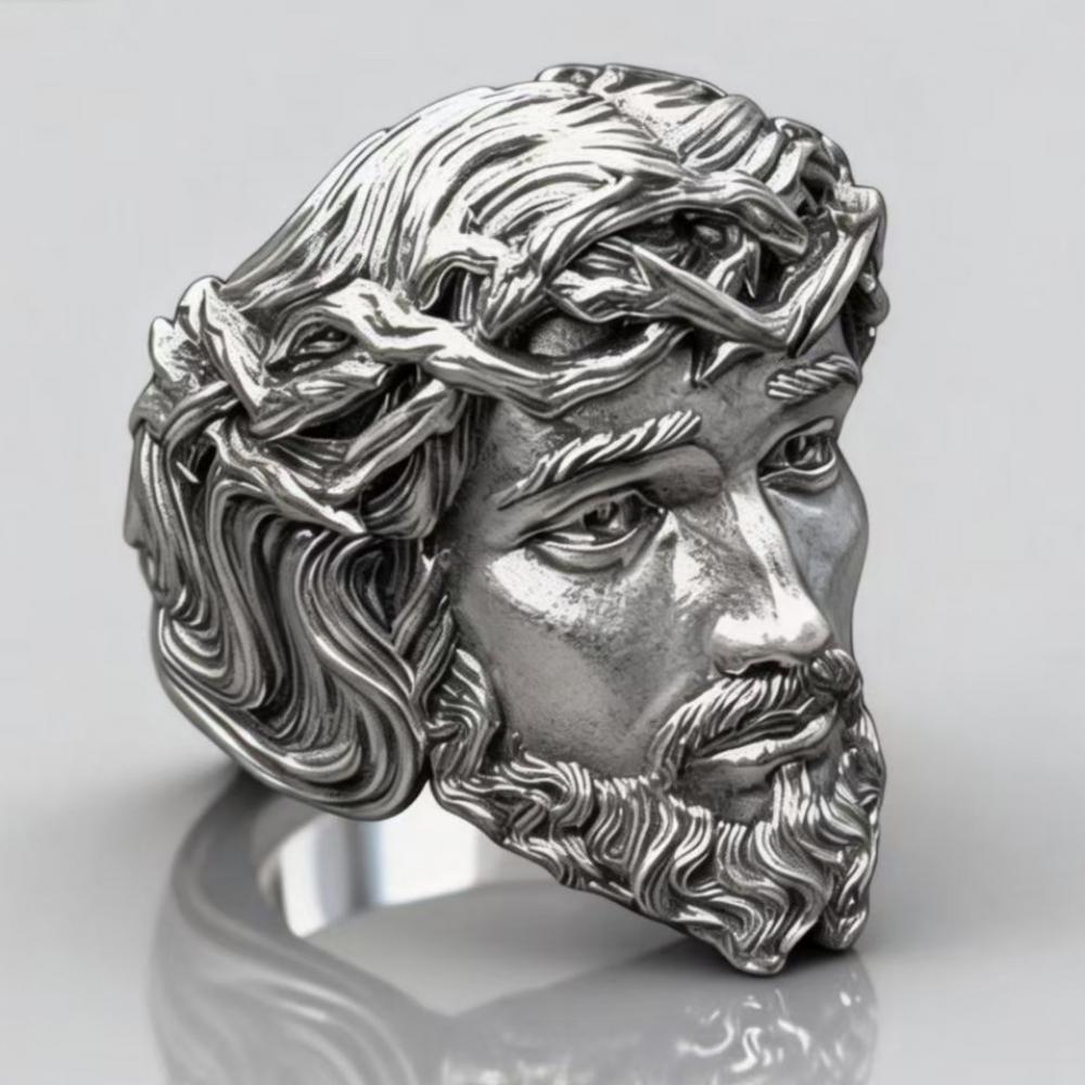 耶稣头像圆雕开口戒指